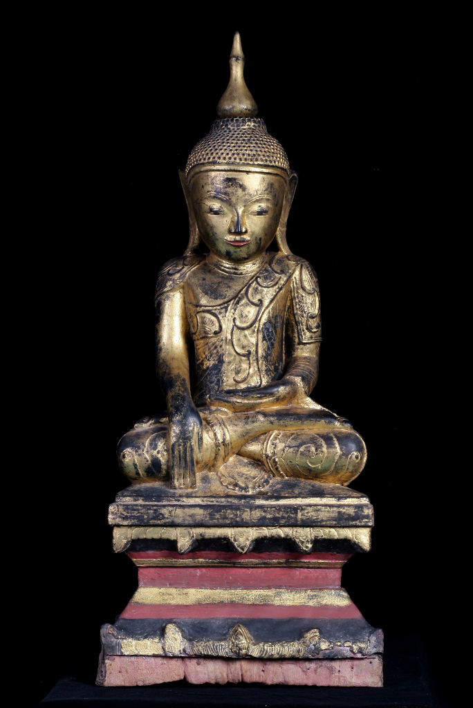 Extremely Rare 18C Wood Burmese Shan Buddha #A046